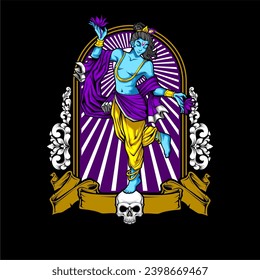 Hindu God Krishna illustration for tshirt design