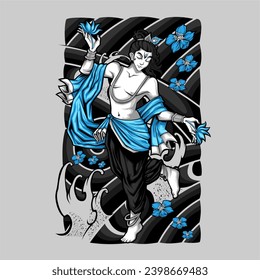 Hindu God Krishna illustration for tshirt design
