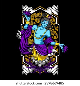 Hindu God Krishna illustration for tshirt design