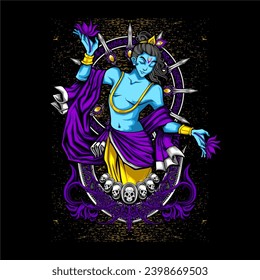 Hindu God Krishna illustration for tshirt design