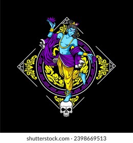 Hindu God Krishna illustration for tshirt design