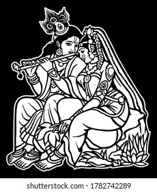 Arte vector del dios hindú Krishna Radha