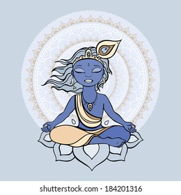 Hindu God Krishna. Vector hand drawn illustration.