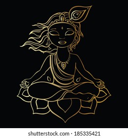 Hindu God Krishna. Vector hand drawn illustration.