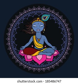 Hindu God Krishna. Vector hand drawn illustration.