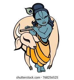 Hindu God Krishna. Vector hand drawn illustration.