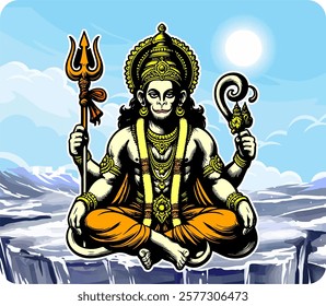 Hindu God Lord Hanuman Vector Illustration Art