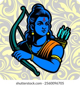 Hindu God Lord Rama with Bow Vector Art
