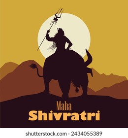 Hindu god lord shiva sitting on a bull. Hindu religious festival called "Maha Shivratri" means a holy night dedicated to the lord shiva.  