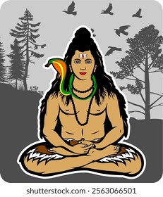 Hindu God Lord Shiva Vector Illustration Art
