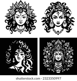 Hindu god maa durga images and white background