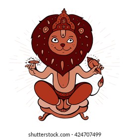 Hindu God Narasimha,  Vector hand drawn illustration