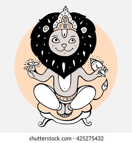 Hindu God Narasimha,  Vector hand drawn illustration