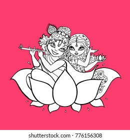 Hindu God. Radha, Krishna Vector hand drawn illustration