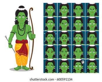 Hindu God Rama Cartoon Emotion faces Vector Illustration