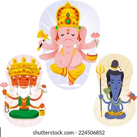 Hindu god set containing Brahma, Shiva and Ganesha.