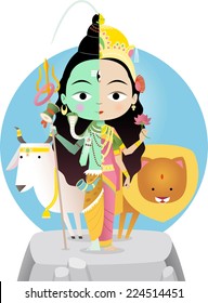 Hindu god Shivashakti cartoon illustration