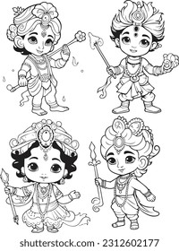 Hindu god shree krishna black and white group images