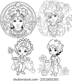 Hindu god shree krishna black and white group images