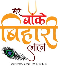 Hindu Deus Shree Krishna Nome (bakey bihari lal) Hindi Vetor Tipografia Design Arte