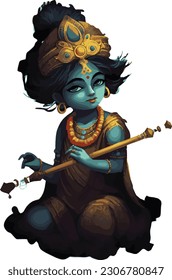 Hindu god shree krishna painting.generative al high quailty