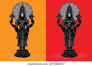 Hindu god Tirupati Balaji silhouette graphic design with mandala art 