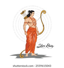 Hindu God vector illustration, An art of Lord Ram, A vector art of Ayodhya king