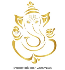 Hindu god Vinayaga or Ganesha golden outline vector illustration	