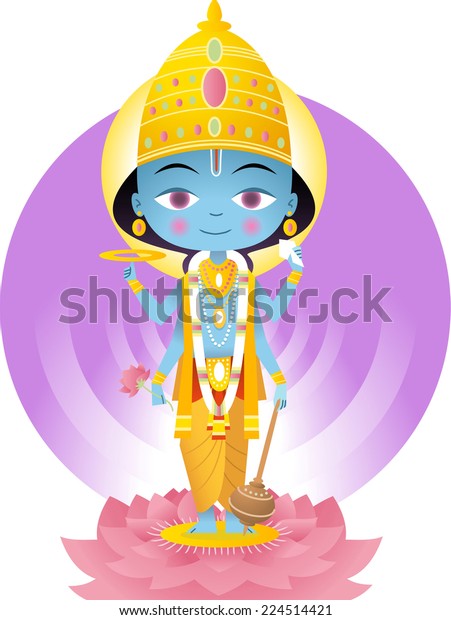 Hindu God Vishnu Cartoon Illustration Stock Vector (royalty Free) 224514421