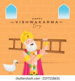 Hindu god vishwakarma an architect and divine engineer of universe banner design.
