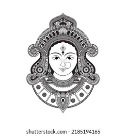 Hindu Goddess Durga Face Illustration