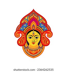 Hindu Goddess Durga Face Illustration, Maa Durga Face Vector Illustration