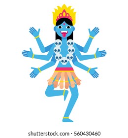 Hindu goddess Kali. Cartoon vector illustration in modern flat vector style.