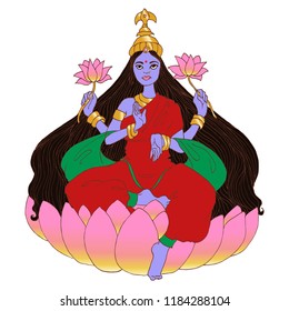 Hindu Goddess Lakshmi. Dhanteras. Navaratri. Diwali. Hand drawn vector illustration.