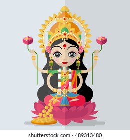 Hindu Goddess Lakshmi -  in flat style.