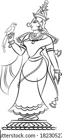 Hindu Goddess Minakshi in Indian folk art Pinguli style. for textile printing, logo, wallpaper