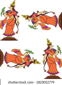 Hindu Goddess Minakshi in Indian folk art Pinguli style. for textile printing, logo, wallpaper
