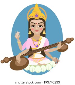 Hindu Goddess Saraswati. Vector hand drawn illustration.