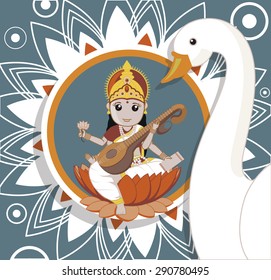 Hindu Goddess Saraswati with white swan svg