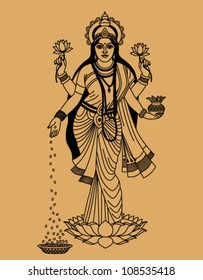 Hindu goddess of wealth, beauty and happiness on a beige background