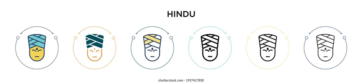 Icono hindú en estilo relleno, delgado, contorno y trazo. Ilustración vectorial de dos iconos vectores hindúes de color y negro se puede utilizar para móviles, ui, web