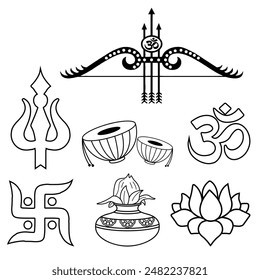 Hindu Icon Line Black and white line drawing.