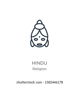 Hindu icon. Thin linear hindu outline icon isolated on white background from religion collection. Line vector sign, symbol for web and mobile