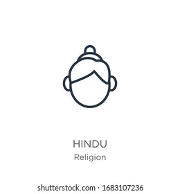 Hindu icon. Thin linear hindu outline icon isolated on white background from religion collection. Line vector sign, symbol for web and mobile