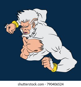 Hindu Indian God hanuman in the enraged mode ready to punch in action mode