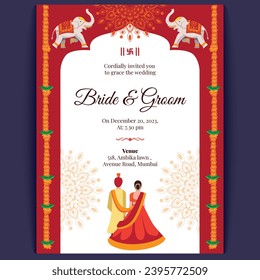 Hindu indian wedding card design, wedding invitation template