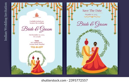 Hindu indian wedding card design, invitation template