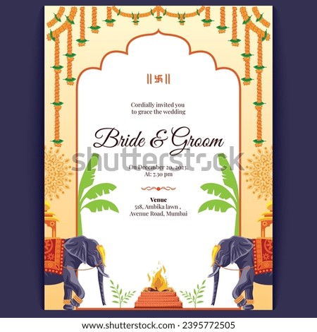 hindu indian wedding card design, wedding invitation template