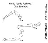 Hindu judo push up dive bombers exercise outline on the white background. Vector illustration