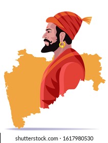 hindu king shivaji maharaj with maharashtra map vector illustration